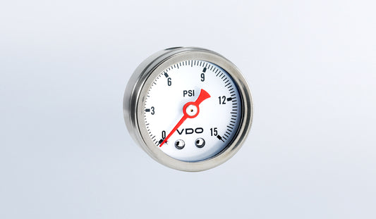 VDO 153-002 Direct Mount 15 PSI Mechanical Pressure Gauge, 1 1/2" Diameter, White Dial