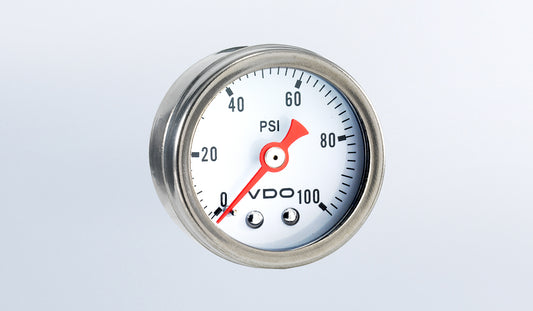 VDO 153-003 Direct Mount 100 PSI Mechanical Pressure Gauge, 1 1/2" Diameter, White Dial