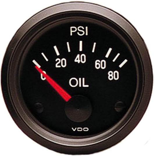 VDO 350-040 Cockpit 80 PSI Oil Pressure Gauge, 2-1/16" (52mm)