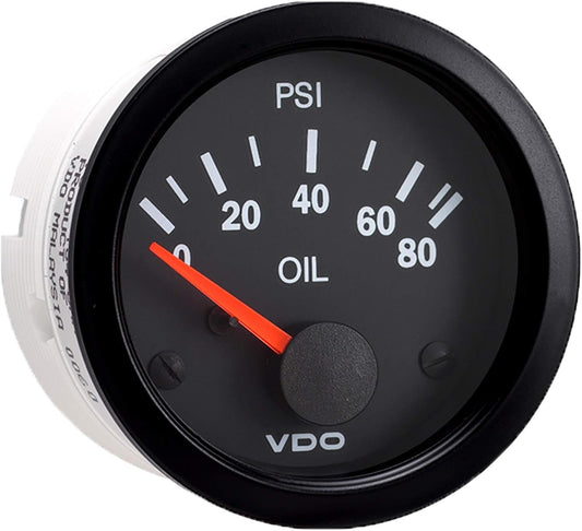 VDO 350-104 Vision 80 PSI Oil Pressure Gauge, 10-180 Ohm, 12V