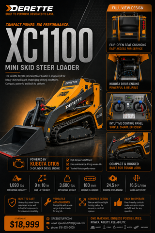 Derette XC1100 mini skid steer loader Kubota D1105 powered