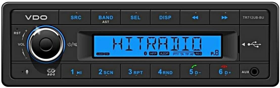 TR712UB-BU 12v VDO Continental Radio Blue Display Bluetooth