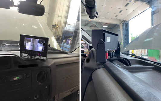 FedEx truck cab with VDO Continental monitor installed on the dash