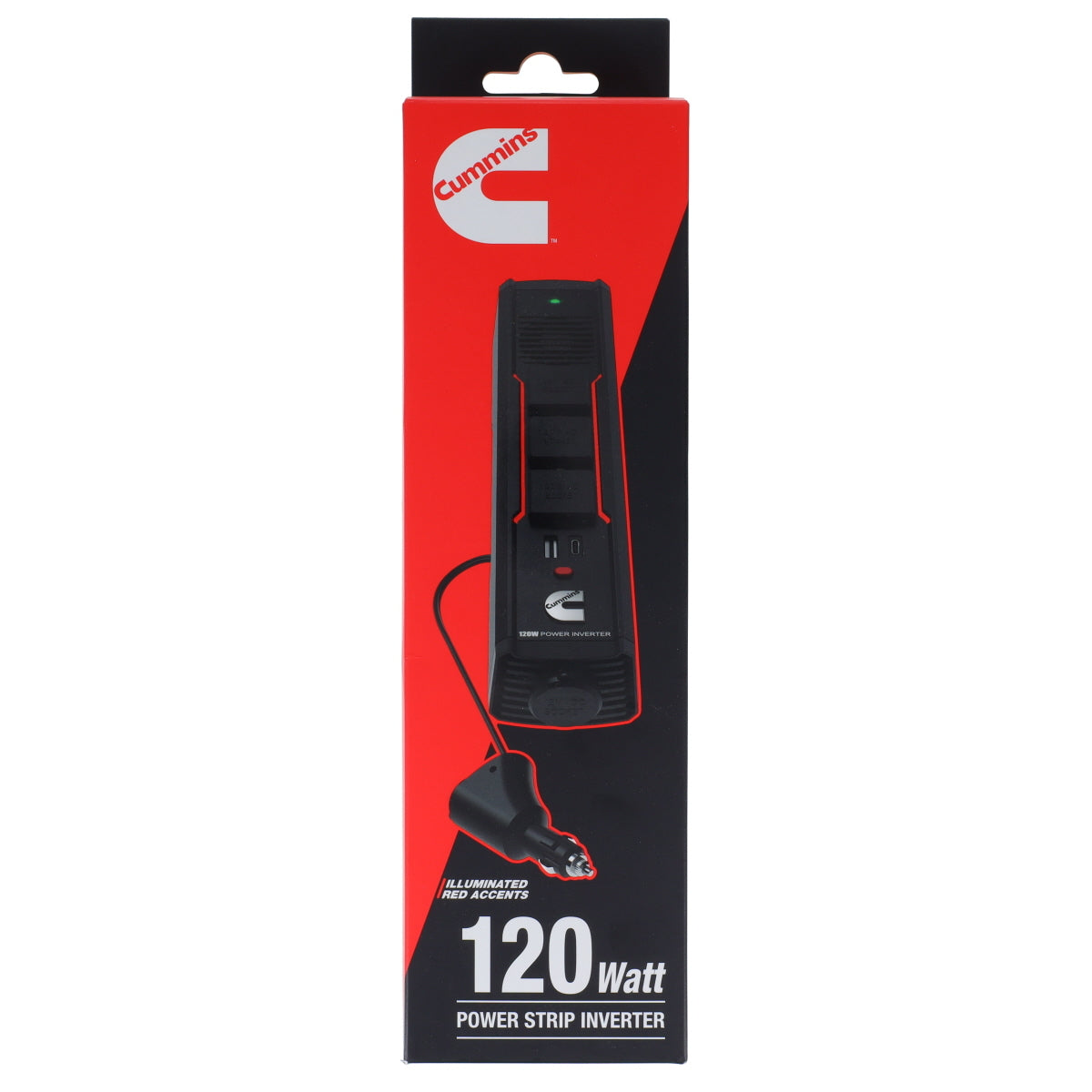 Cummins 120 Watt Portable Power Strip Inverter for Vehicle DC to AC Power 3ft Cable CMN120S