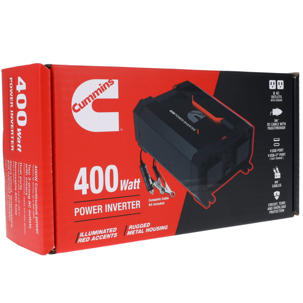 Cummins 400 Watt Car Power Inverter DC 12V to 110V AC Converter Full Kit CMN400
