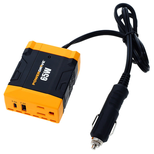 PowerDrive 65 Watt Power Inverter PWD65  Slim 12v DC to 110v AC with Outlet and 2 Ports
