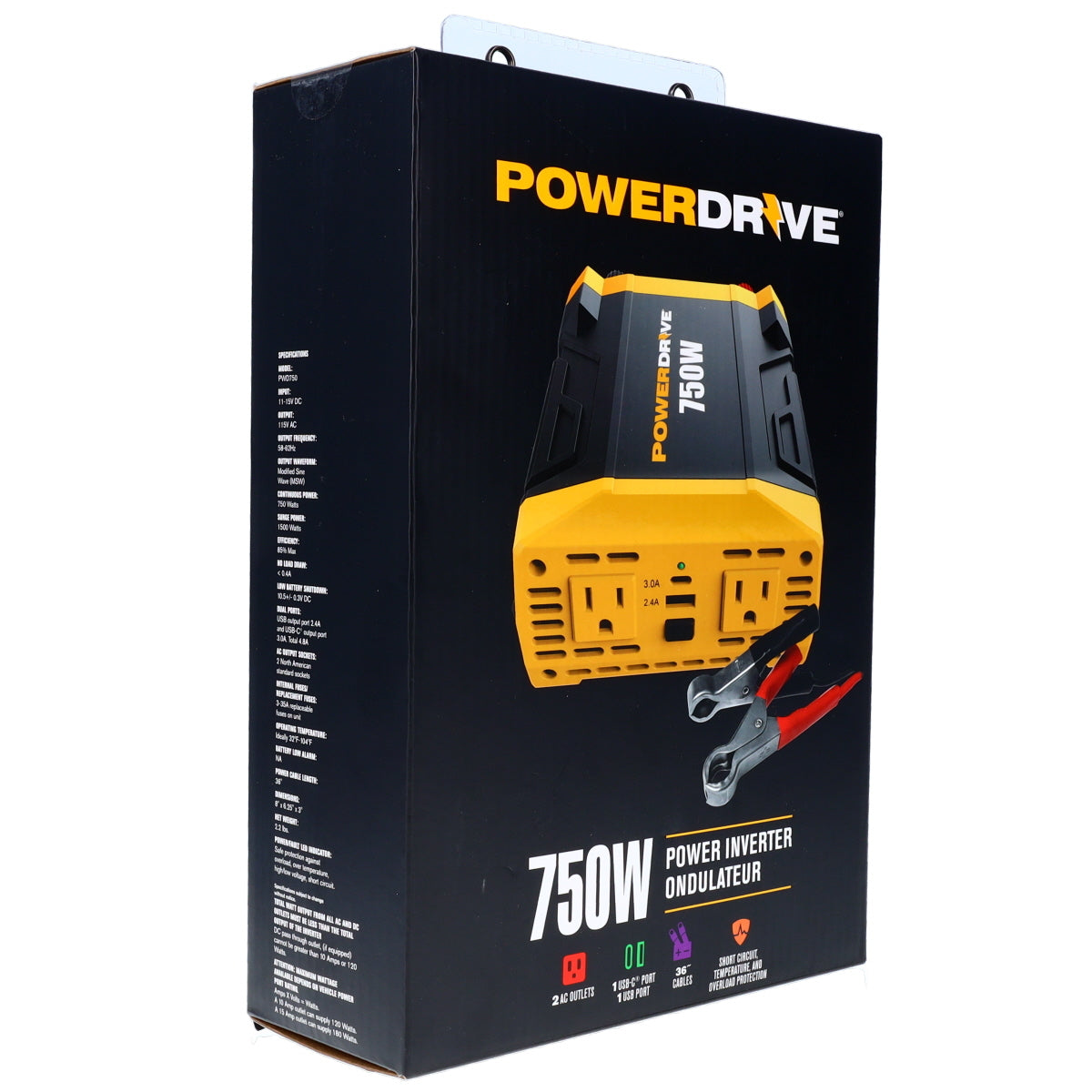 750 Watt Power Inverter DC 12v to 110v AC Car Converter with 2 USB Ports 2 AC Outlets PWD750