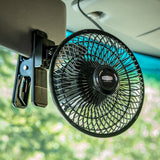 RoadPro 12 Volt Truck Fan Clip-On or Dash Mount Oscillating Portable Electric Cooling Car Fan Black RP-1137