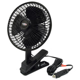 RoadPro 12 Volt Truck Fan Clip-On or Dash Mount Oscillating Portable Electric Cooling Car Fan Black RP-1137